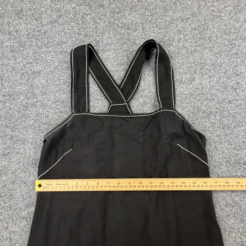 Max Studio Black Linen Blend Floral Embroidered Pinafore Dress Large - Picture 5 of 8
